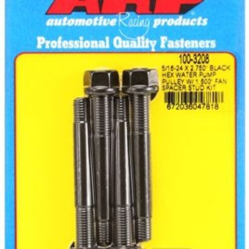 ARP 5/16-24 X 2.750 Black Hex Water Pump Pulley W/ 1.500in Fan Spacer Stud Kit
