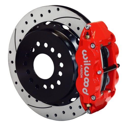 140-10012-DR – Wilwood Big Brake Kit – Rear – 355x28mm Curved Slotted & Cross Drilled – Superlite 4R Red