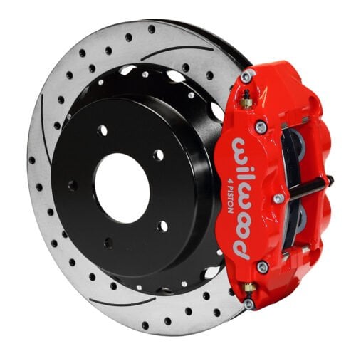 140-10472-DR – Wilwood Big Brake Kit – Rear – 355x28mm Curved Slotted & Cross Drilled – Superlite 4R Red