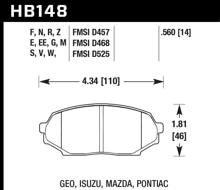 HB148F.560 - Hawk HPS Brake Pads; Front - Image 3