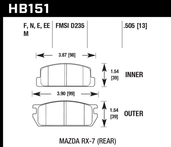 HB151E.505 - Hawk Blue 9012 Brake Pads; Rear - Image 3