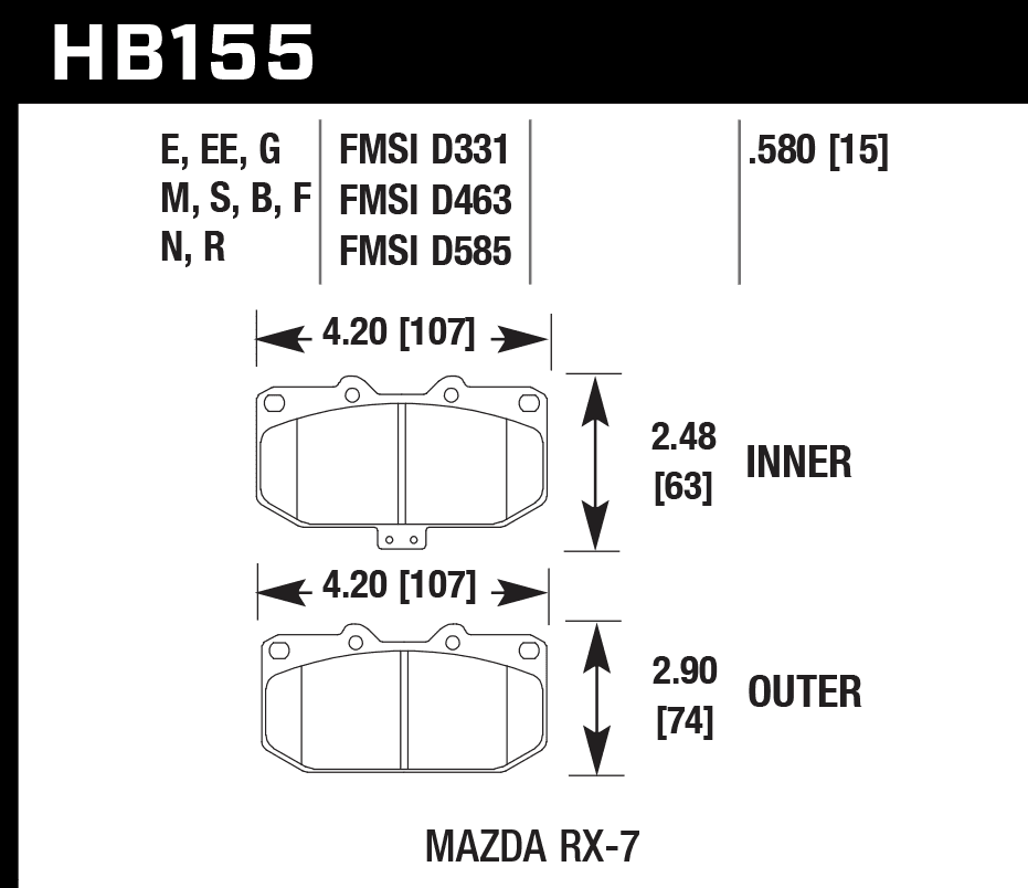 HB155F.580 - Hawk HPS Brake Pads; Front - Image 3