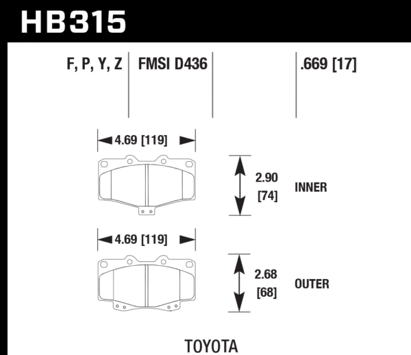 HB315Y.669 - Hawk LTS Brake Pads; Front - Image 3
