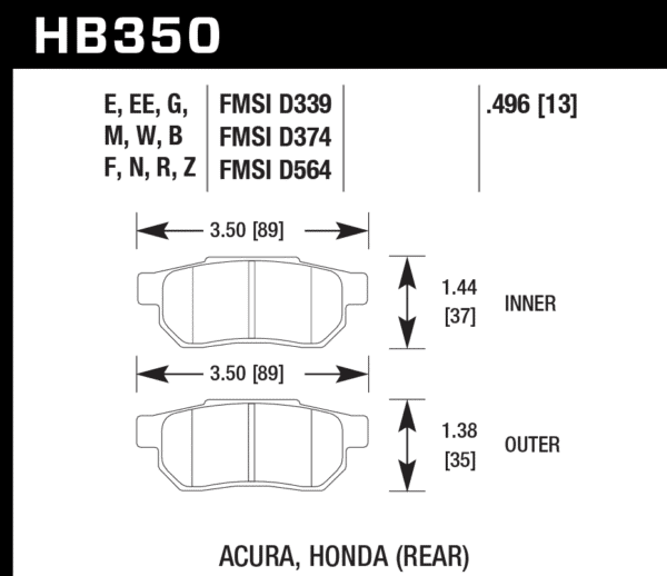 HB350E.496 - Hawk Blue 9012 Brake Pads; Rear - Image 3