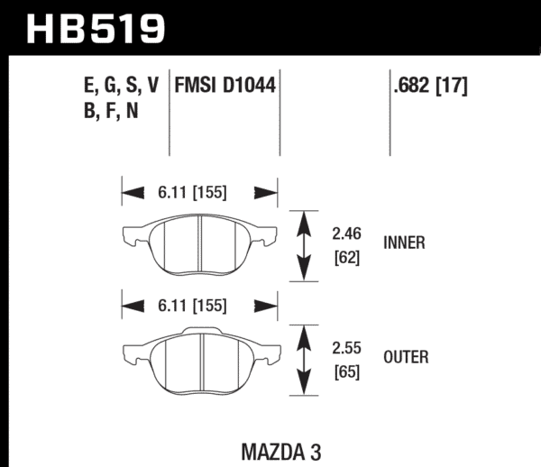 HB519N.682 - Hawk HP Plus Brake Pads; Front - Image 3
