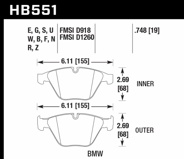 HB551F.748 - Hawk HPS Brake Pads; Front - Image 3