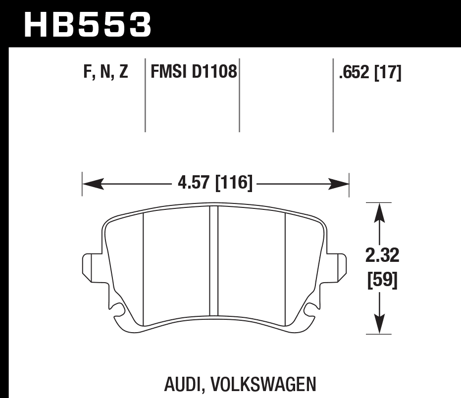 HB553F.652 - Hawk HPS Brake Pads; Rear - Image 3