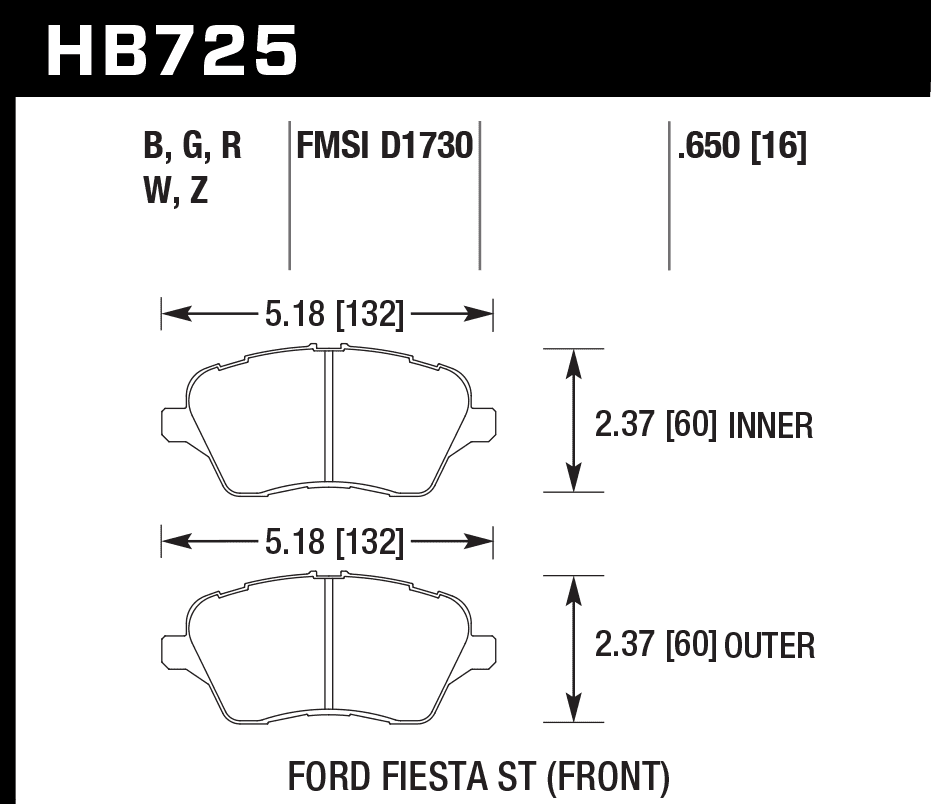 HB725Z.650 - Hawk PC Brake Pads; Front - Image 3