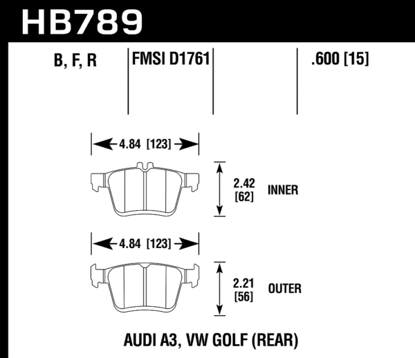 HB789B.600 - Hawk HPS 5.0 Brake Pads; Rear - Image 3