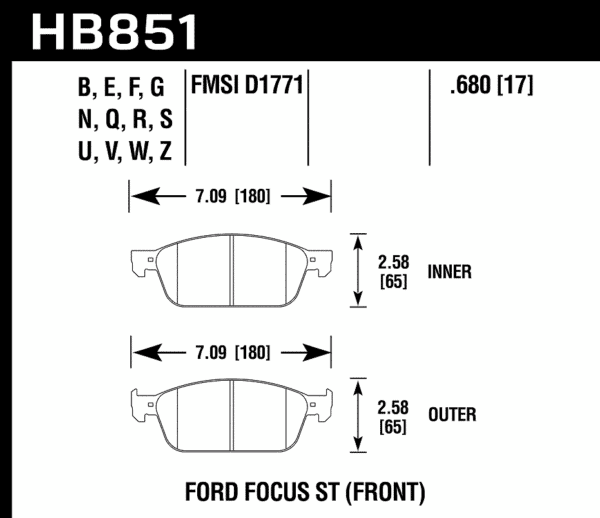 HB851N.680 - Hawk HP Plus Brake Pads; Front - Image 3
