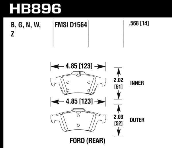HB896N.568 - Hawk HP Plus Brake Pads; Rear - Image 3