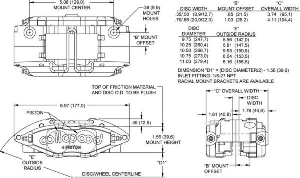 120-15736 - Wilwood Powerlite Brake Caliper; Anodized - Radial Left & Right - Image 3