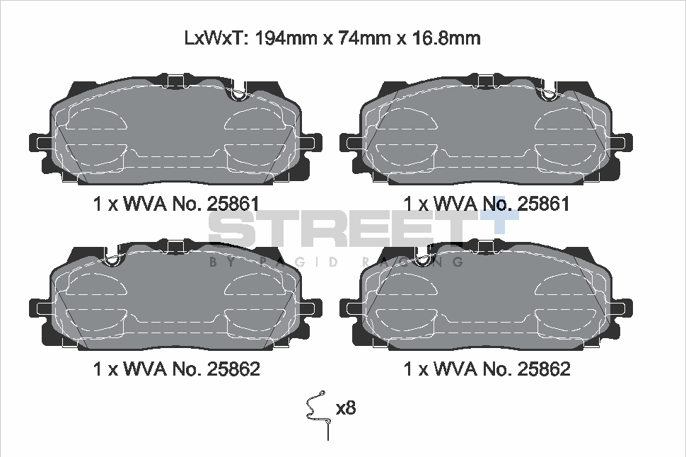 T8233SP2001 - Pagid Street+ Brake Pads; Front - Image 2