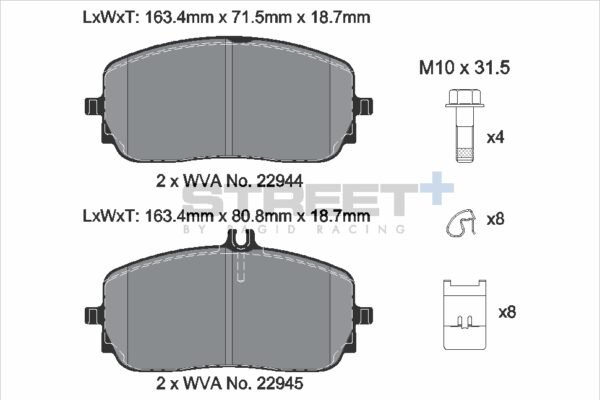 T8212SP2001 - Pagid Street+ Brake Pads; Front - Image 2