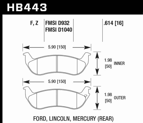 HB443W.614 - Hawk DTC-30 Brake Pads; Rear - Image 2
