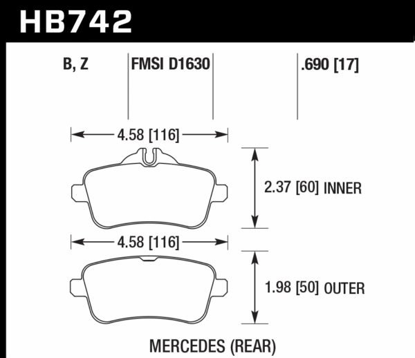 HB742N.690 - Hawk HP Plus Brake Pads; Rear - Image 2