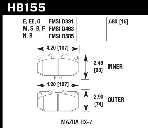 HB155E.580 - Hawk Blue 9012 Brake Pads; Rear - Image 2