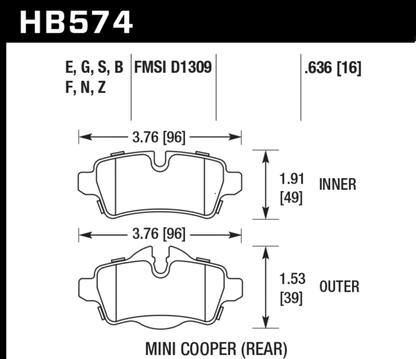 HB574F.636 - Hawk HPS Brake Pads; Rear - Image 2