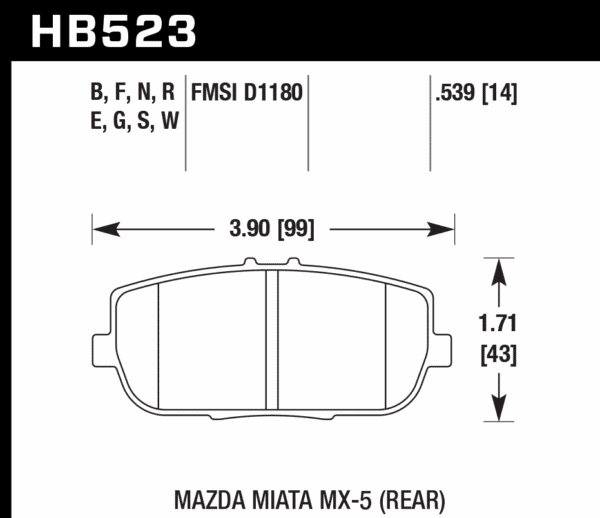 HB523S.539 - Hawk HT-10 Brake Pads; Rear - Image 2