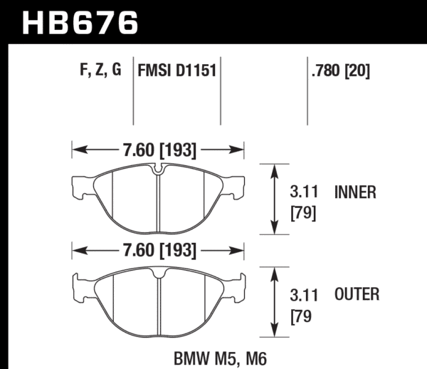 HB676F.780 - Hawk HPS Brake Pads; Front - Image 2