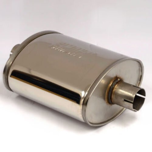 Simons Silencer oval 140/220 mm, length 250 mm – Ø 50.8 mm (2″) Stainless Steel