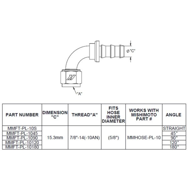 120-Degree Push Lock Fitting, -10AN - MMFT-PL-10120