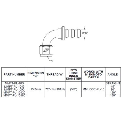 180-Degree Push Lock Fitting, -10AN – MMFT-PL-10180