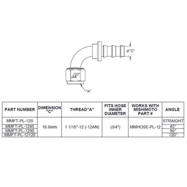 45-Degree Push Lock Fitting, -12AN - MMFT-PL-1245
