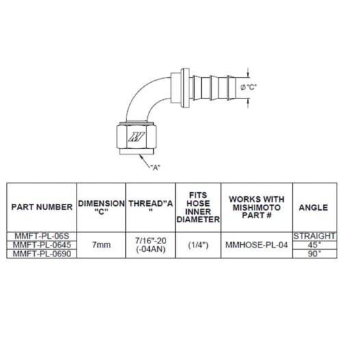 45-Degree Push Lock Fitting, -4AN – MMFT-PL-445