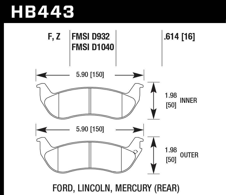 HB443G.614 - Hawk DTC-60 Brake Pads; Rear - Image 2