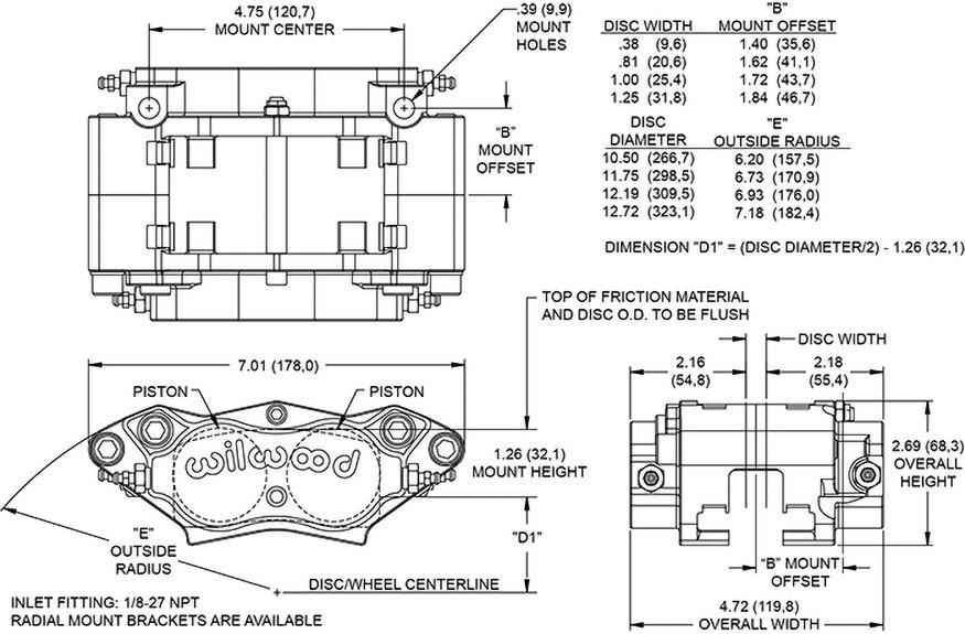 120-13405-SI - Wilwood Billet Narrow Dynalite Brake Caliper; Anodized - Radial Left & Right - Image 2